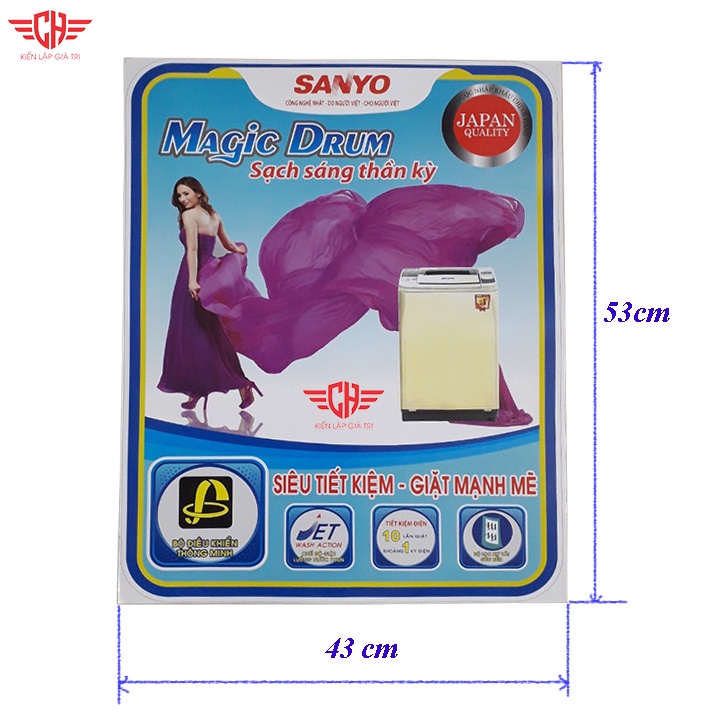 miếng dán máy giặt Tem dán máy giặt sanyo tranh tranh trí máy giặt tem trang tri máy giặt (tặng keo dán)