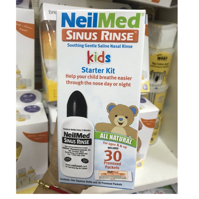 Bình rửa mũi Nielmed, gói muối rửa mũi Neilmed cho bé