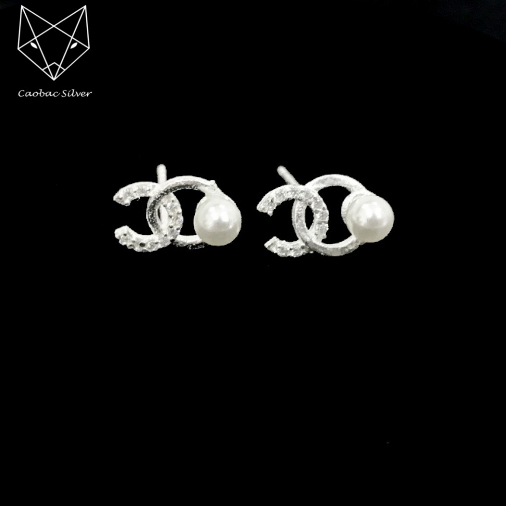 Khuyên Tai Bạc Ta Caobac Silver Thiết Kế Hình C Đá Tròn Đơn Giản, Nhẹ Nhàng Cho Nữ