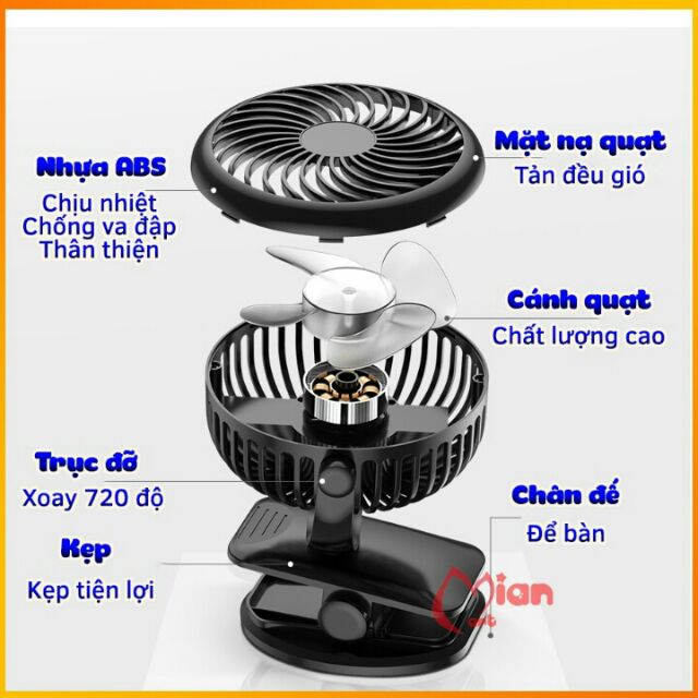 Quạt tích điện mini kẹp bàn