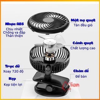 Quạt tích điện mini kẹp bàn