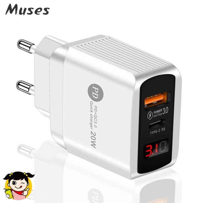 Cục Sạc Nhanh Điện Thoại Di Động PD 20W + QC 3.0 Cổng Kép Màn Hình Kỹ Thuật Số