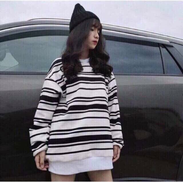 ÁO NỈ SWEATER NỮ DÀI TAY NAM NỮ KẺ NGANG ĐẸP | BigBuy360 - bigbuy360.vn