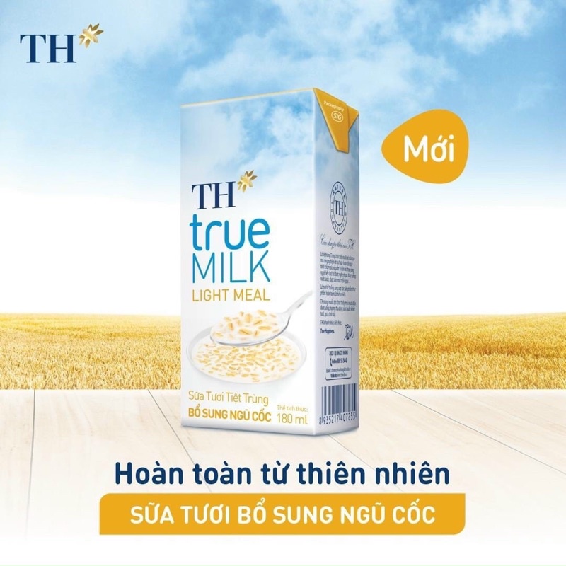 lốc 4 hộp sữa tươi bổ sung ngũ cốc TH TRUE MILK LIGHT MEAL (180ml/hộp)