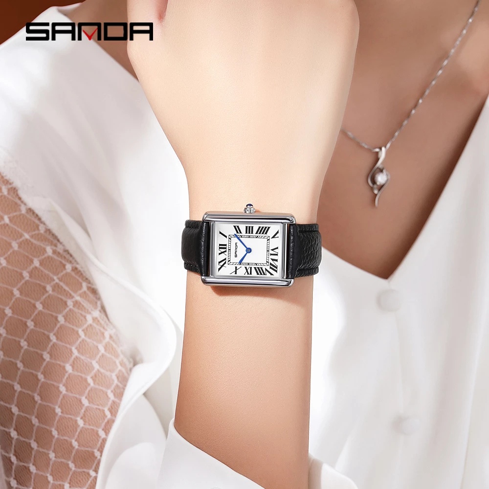 Đồng Hồ Quartz Mặt Chữ Nhật Mạ Bạc Sang Trọng Cho Nữ zegarek damski 1108