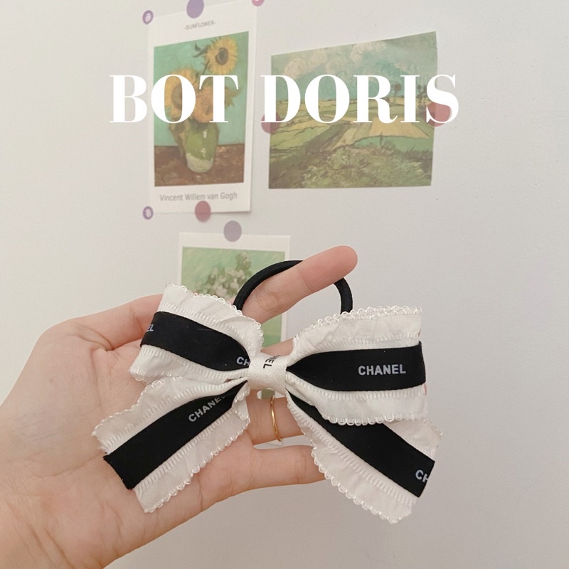 Kẹp tóc đính nơ ruy băng trắng đen phong cách hàn quốc BOT DORIS