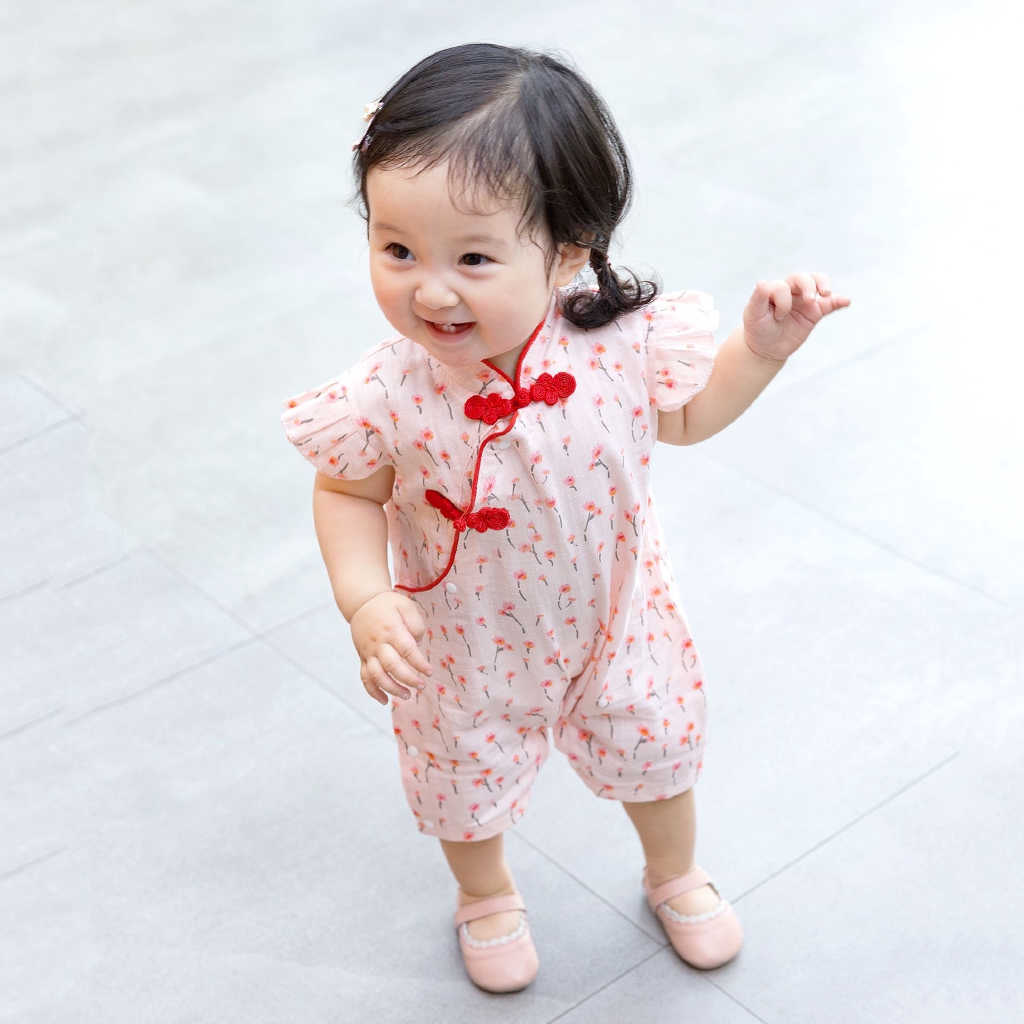 Jumpsuit Tay Ngắn Chất Cotton Phong Cách Trung Hoa Cho Bé Gái