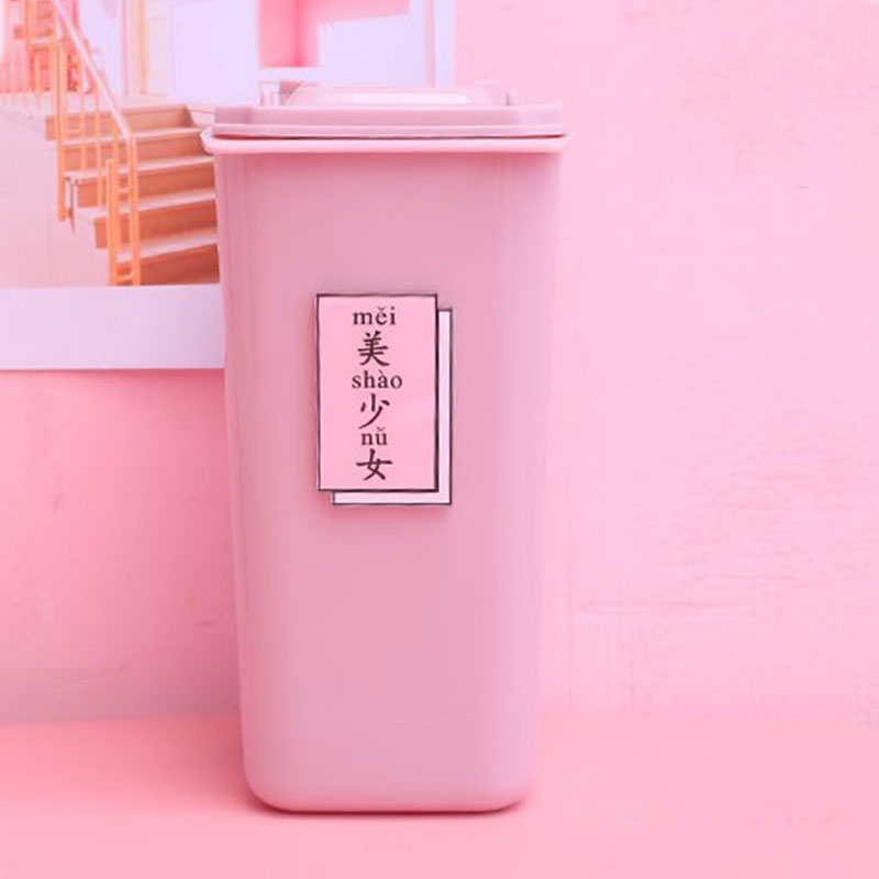 Hộp Đựng Bút Chì Bằng Nhựa Hình Thùng Rác Màu Hồng Dễ Thương Có Nắp SA1057