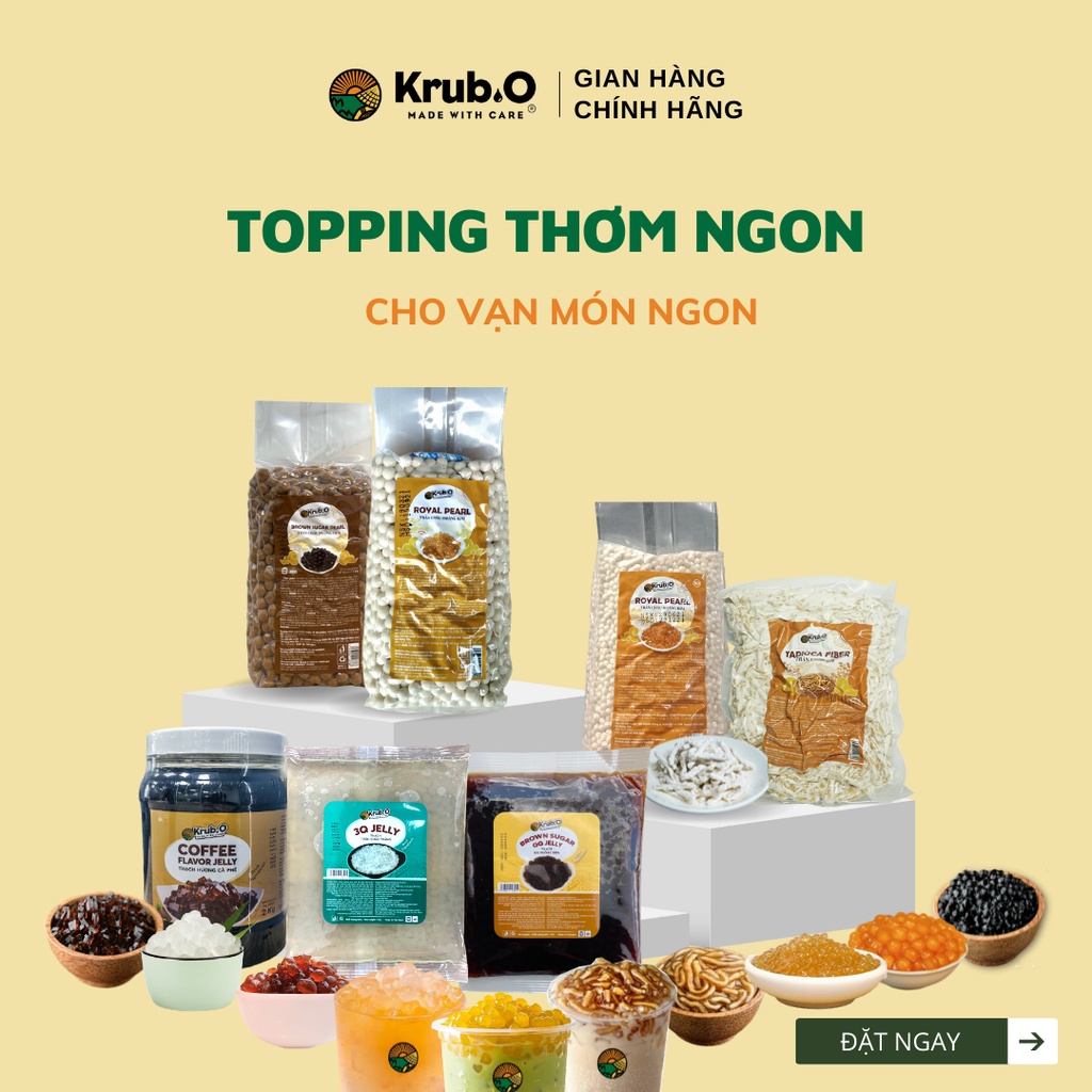 Trâu châu Krub.O - Trân châu sợi độc quyền/hoàng kim/đen/thạch 3Q trắng- Topping Trà sữa- Thương hiệu Việt