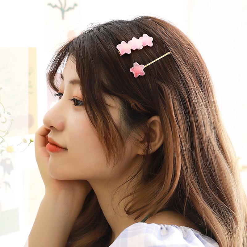 Set 2 Kẹp Tóc Kẹo Dẻo Jelly Màu Gradient Hình Trái Tim Và Ngôi Sao Siêu Yêu