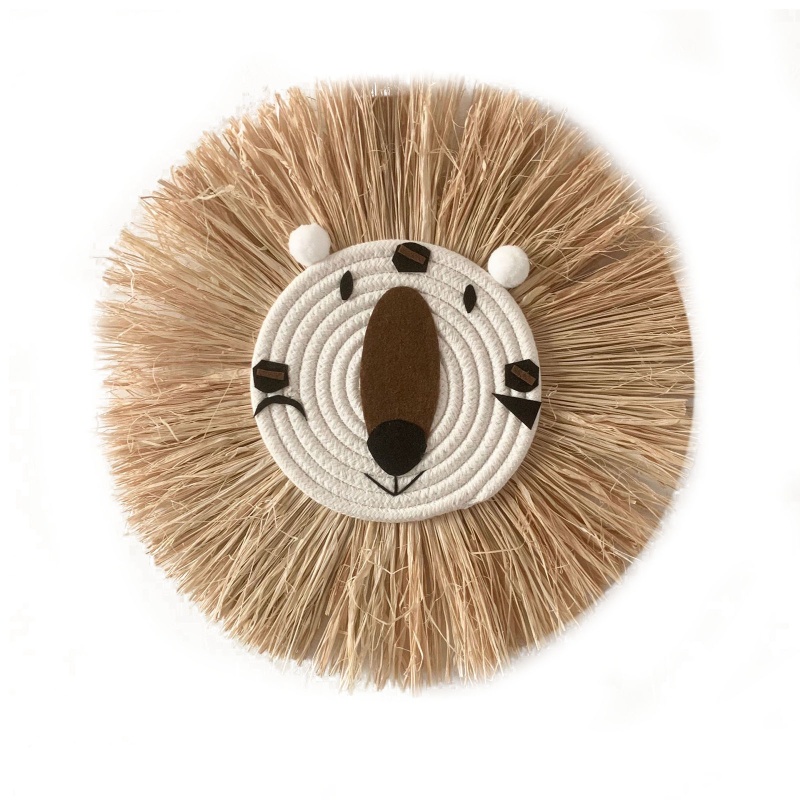 Phụ Kiện Treo Tường Bằng Cotton Dệt Tay Hình Đầu Sư Tử Hoạt Hình Phong Cách Bắc Âu