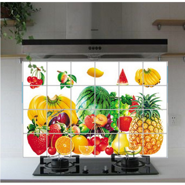 Decal dán bếp tráng nhôm cách nhiệt size lớn - trái cây
