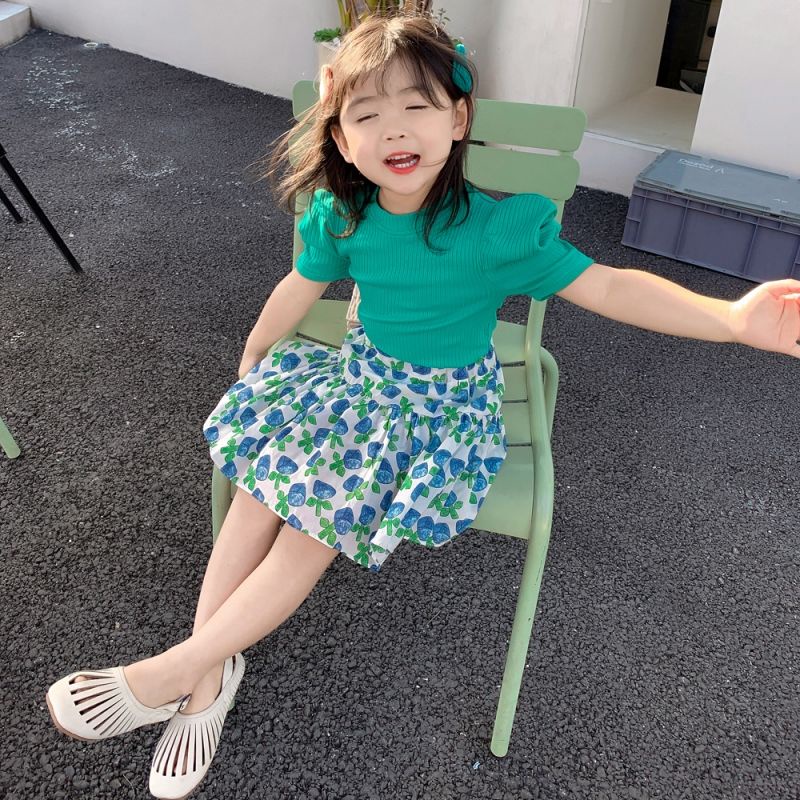 Set Áo Thun + Chân Váy Hoa Thời Trang Mùa Hè Cho Bé Gái