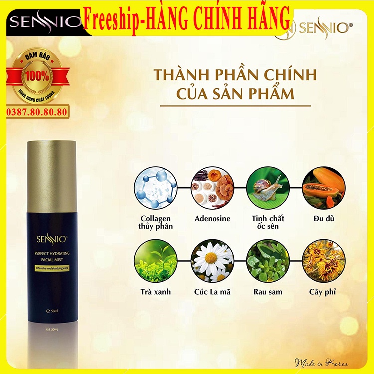 Nước xịt khoáng dưỡng ẩm da mặt hàn quốc/ Xịt dưỡng ẩm sennio giúp da trắng, căng bóng mịn cho da thường, da dầu, da mụn