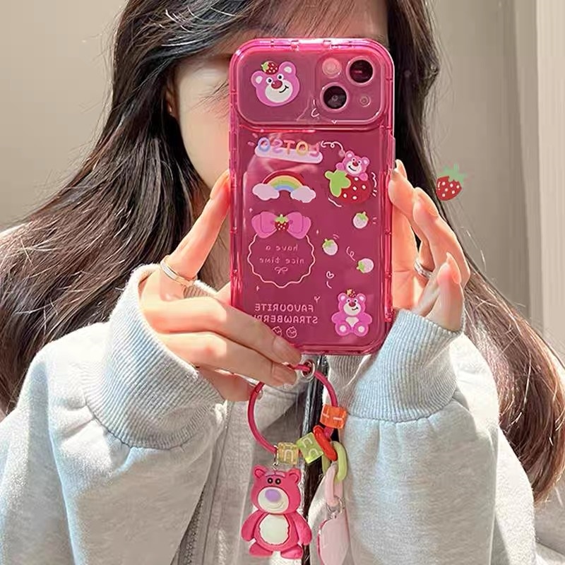 Ốp Điện Thoại Mềm Kèm Gương Trang Điểm Hình Gấu Và Dâu Tây Cho Iphone 14Proax 12 pro max 11 pro max xs max xr x 13proamx plus