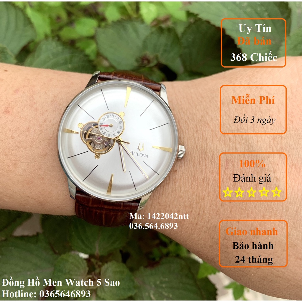Đồng hồ BULOVA dây da Nhật Bản Japan Nam Cơ tự động AUTOMATIC, lộ cơ 5ATM Kính SAPHIRE sang trọng Bảo Hành 24 Tháng