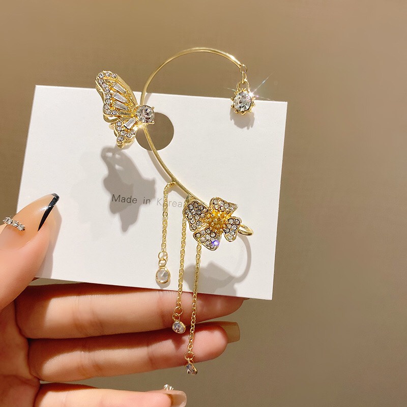 Khuyên tai hình hoa, bướm đính đá không cần xỏ lỗ  bền đẹp, sang trọng siêu đẹp cho các thiếu nữ