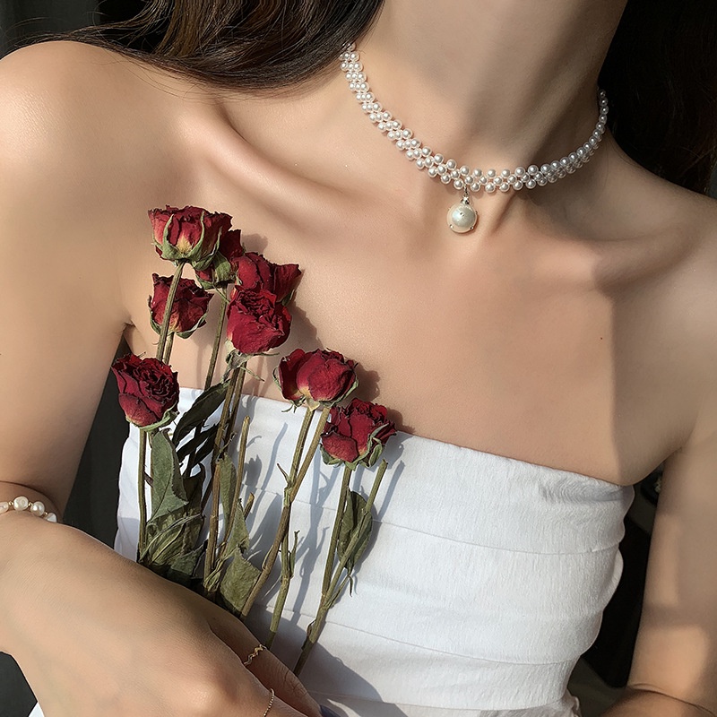 Vòng Cổ Choker Ngắn Đính Ngọc Trai Đơn Giản Thời Trang Dễ Phối Đồ