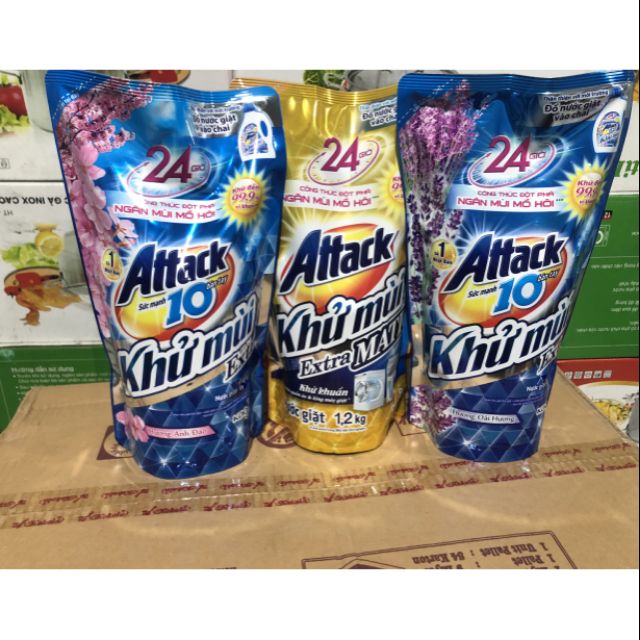 Nước giặt khử mùi Attack 1.4kg Hương hoa anh đào/ Lavender - 1.4 kg chỉ 59k