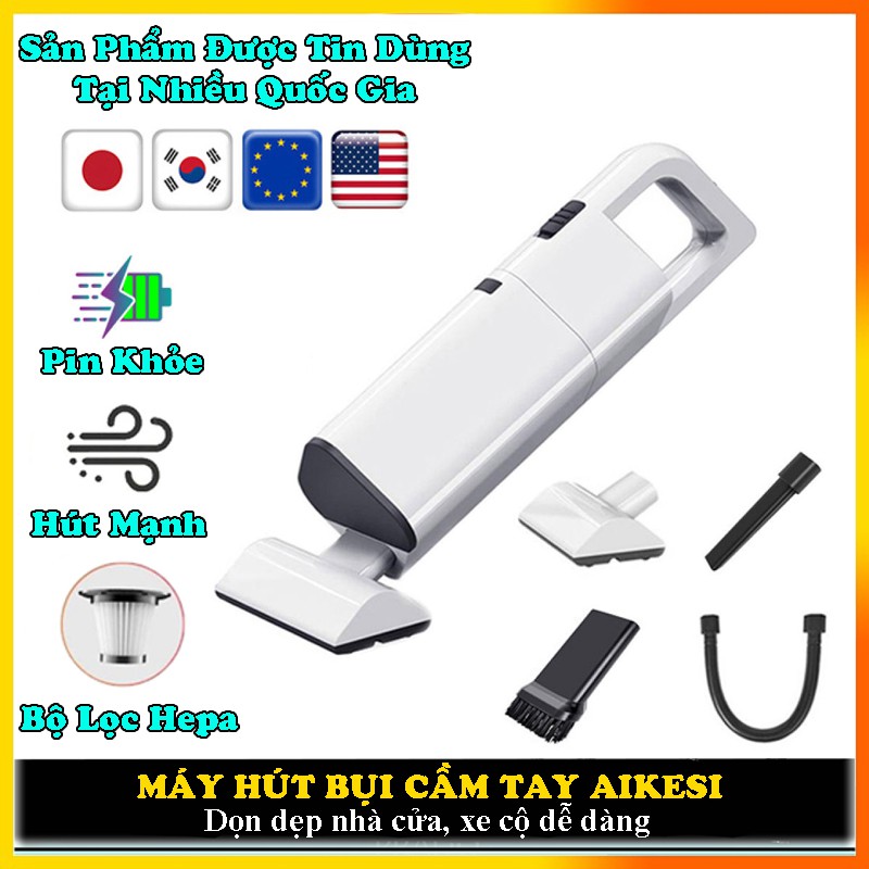 Máy hút bụi cầm tay không dây AIKESI model AKS-8001C công suất 12W, máy hút bụi mini lực hút 3500Pa siêu mạnh.