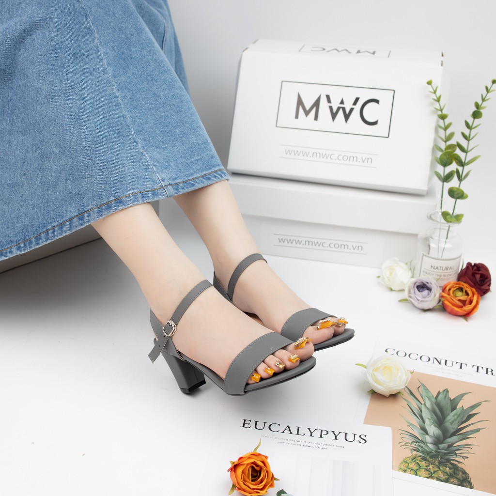 Giày Sandal Cao Gót MWC Đế Vuông Quai Ngang Basic NUCG- 3547
