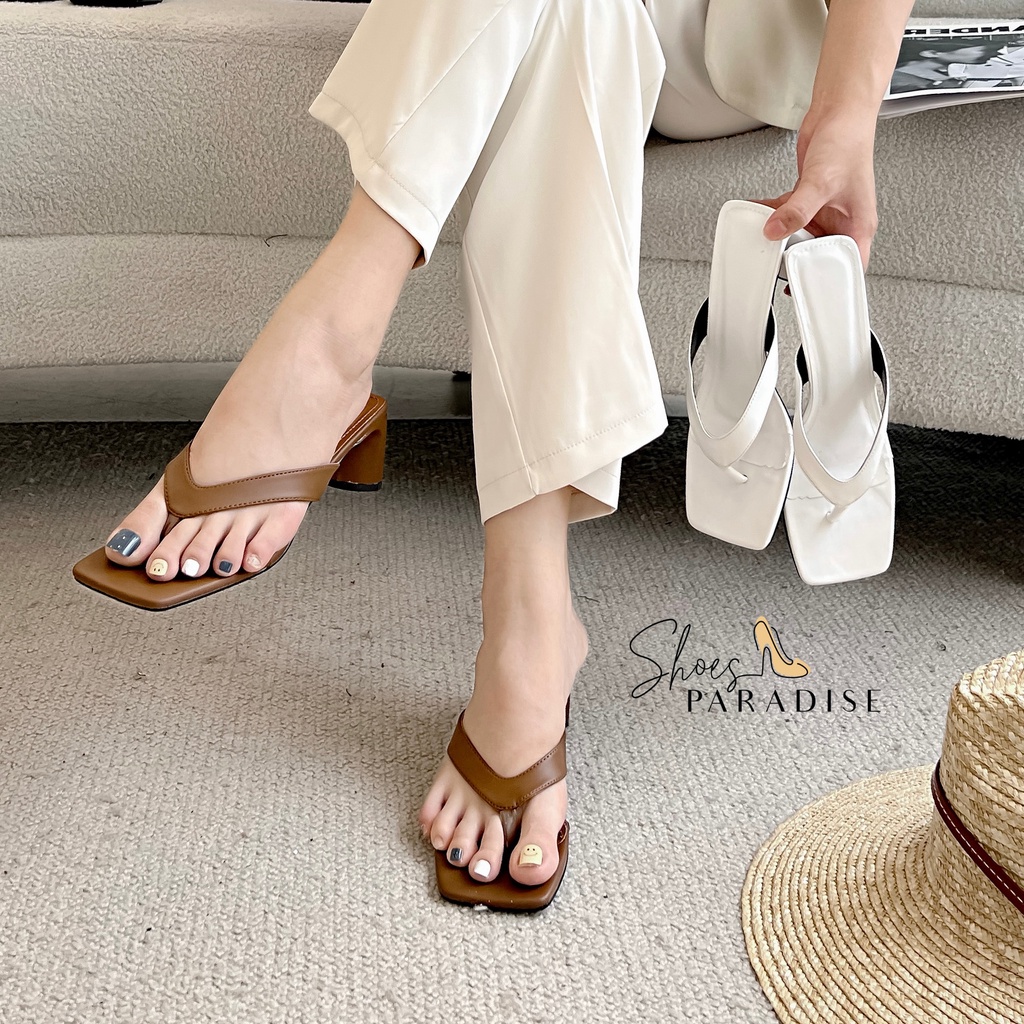 Giày nữ guôc nữ quai xỏ ngón giày cao gót 5p kẹp đẹp gót vuông 5 phân hàn quốc  SHOES PARADISE SH026