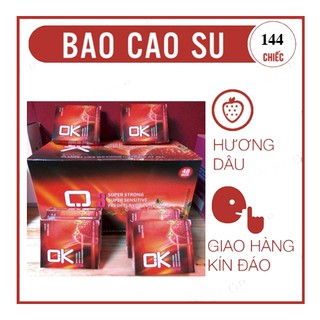 [ Hộp 144 cái ] bao cao su Ok vị dâu - dùng gia đình - khách sạn