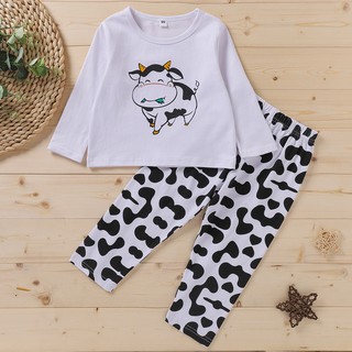 Bộ Đồ Ngủ Pijama Dài Tay In Hình Bò Sữa Cho Bé