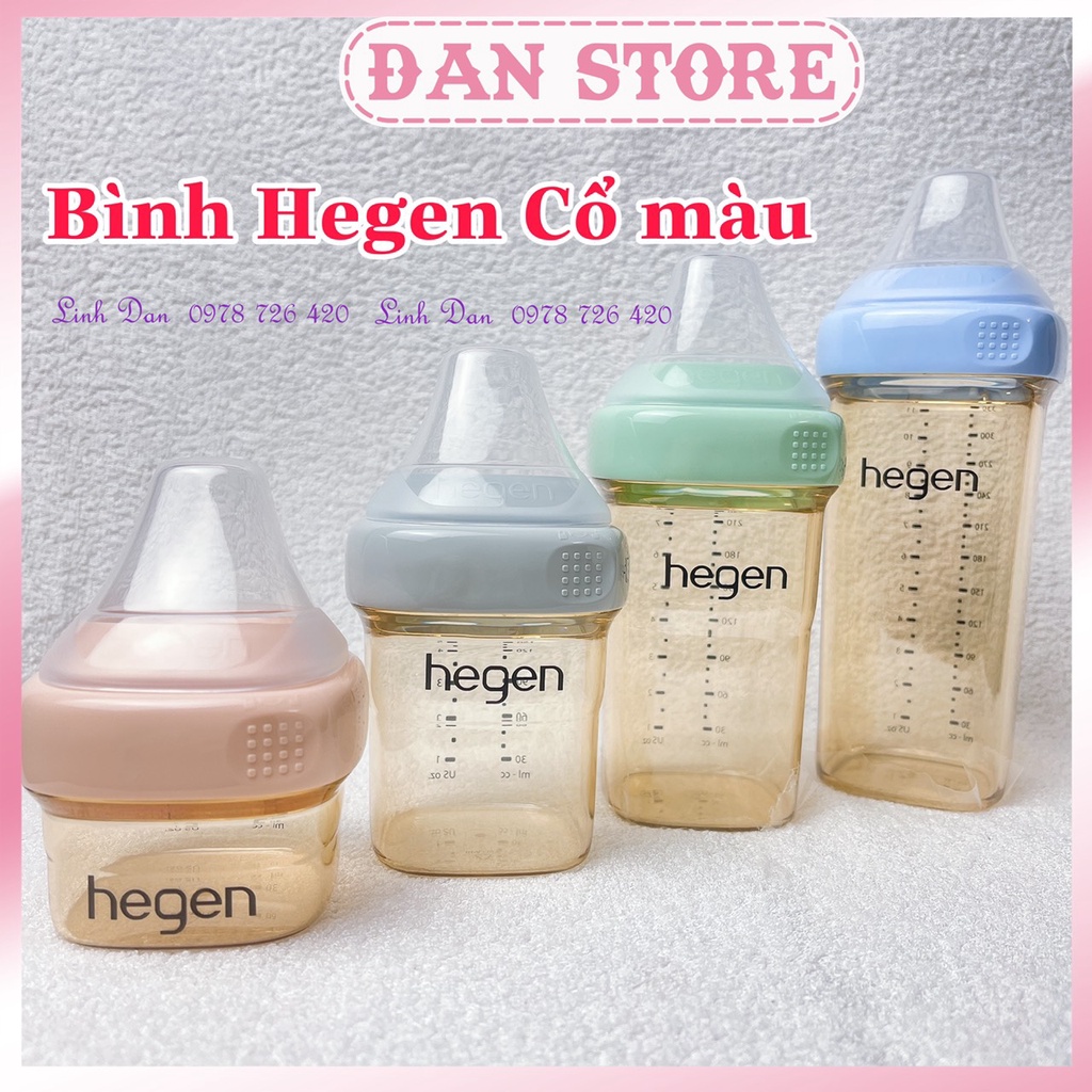 Bình sữa hegen 150ml  240ml 330ml cổ màu xanh- hồng- ghi tím. Bình hegen màu tím chính hãng