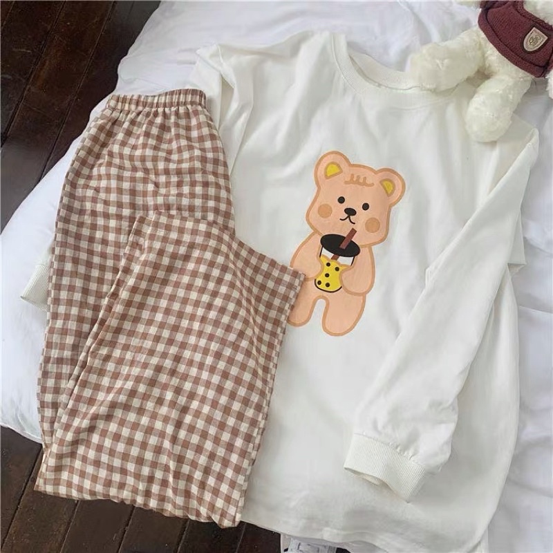 Bộ ngủ gấu phong cách Hàn quốc siêu xinh hàng chuẩn Taobao