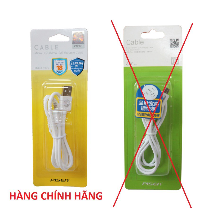 Cáp sạc điện thoại Pisen cổng MicroUSB - Hàng chính hãng bảo hành 18 tháng