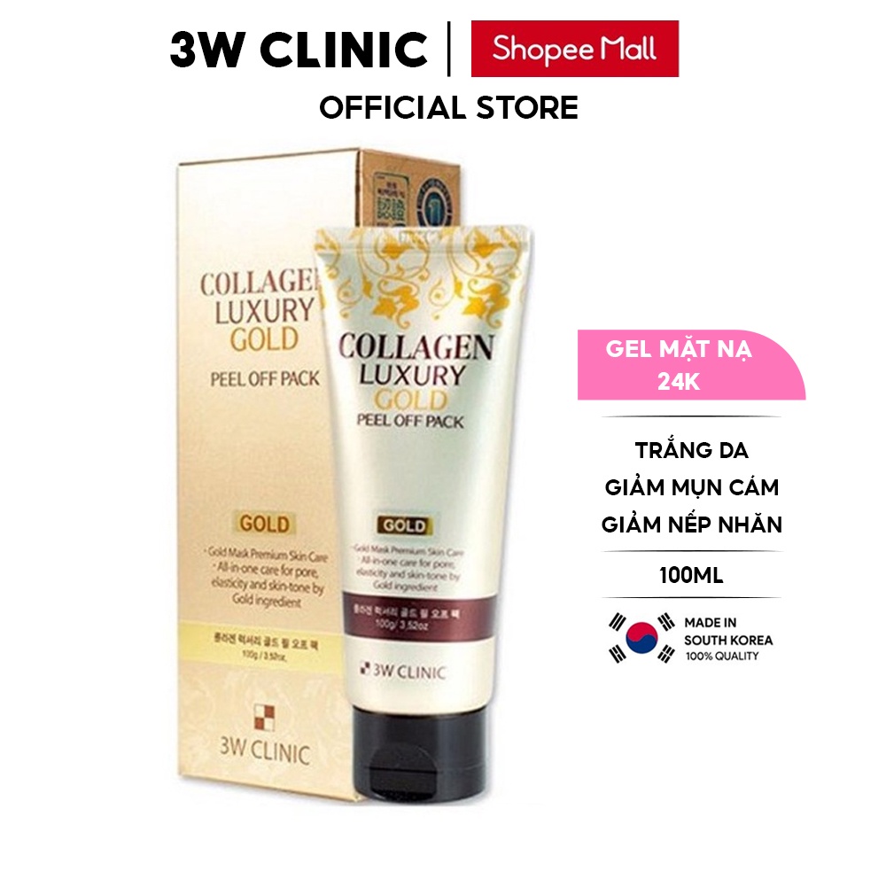Mặt nạ lột vàng 24k 3W CLINIC Hàn Quốc dưỡng trắng da se khít lỗ chân lông cải thiện nếp nhăn và loại bỏ mụn cám 100ml