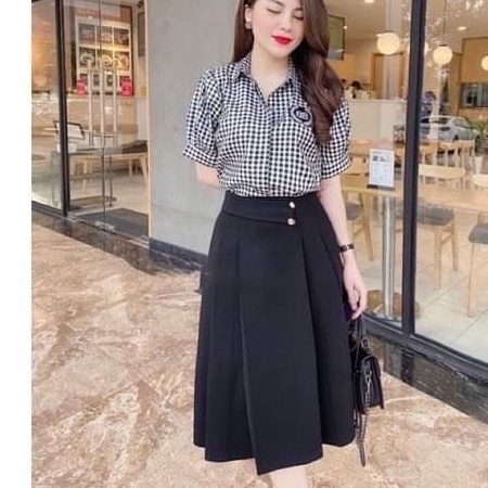 Chân váy dài midi_chân váy xòe công sở mã_046