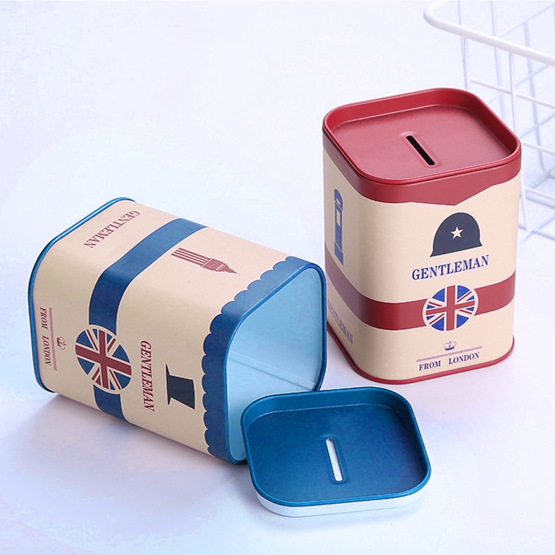 Hộp Đựng Tiền Tiết Kiệm Hình Vuông Bằng Thiếc Kiểu London Dễ Thương Ốp