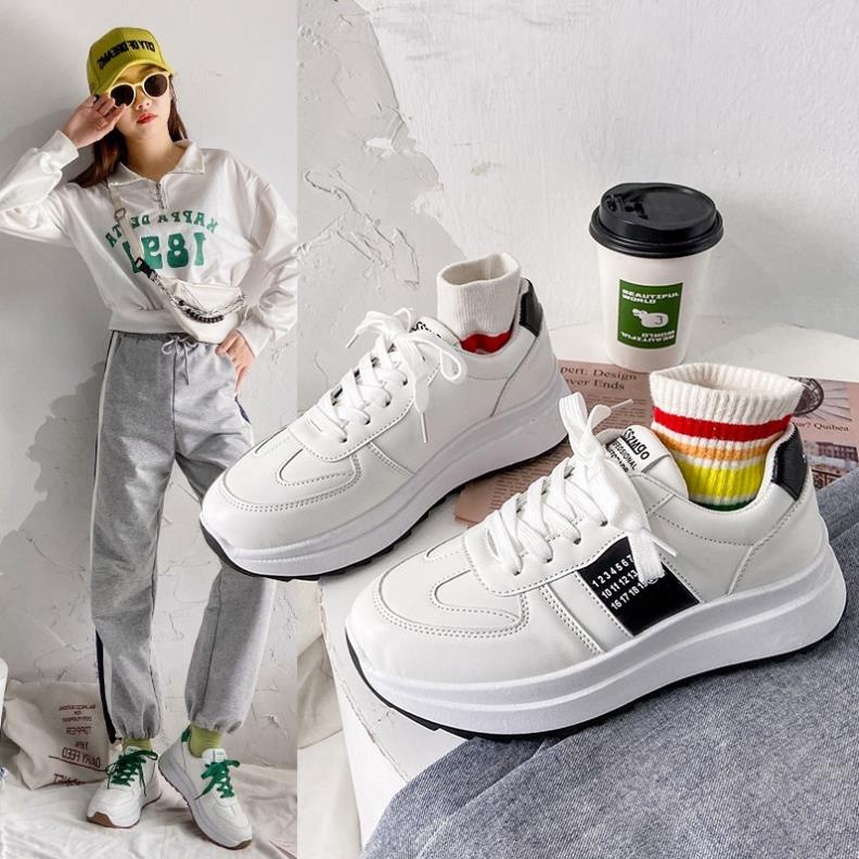 Giày thể thao nữ Ulzzang SPORT độn đế đen trắng , Giày tăng chiều cao 5 cm