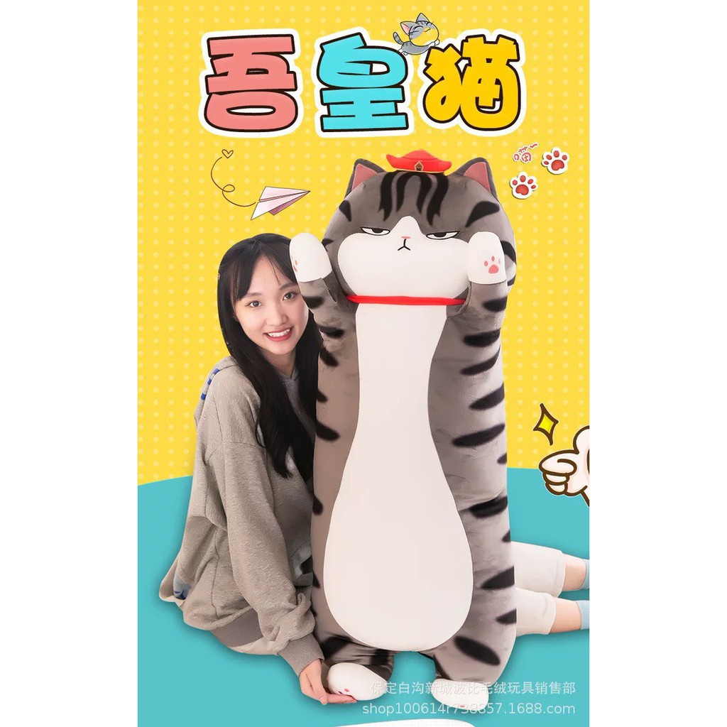 Gối Ôm Mèo Hoàng Thượng Size 70cm- 1m- 1m2-1m4-1m5, Gấu Bông Mèo To Và Dài, Hàng Đẹp Y Hình