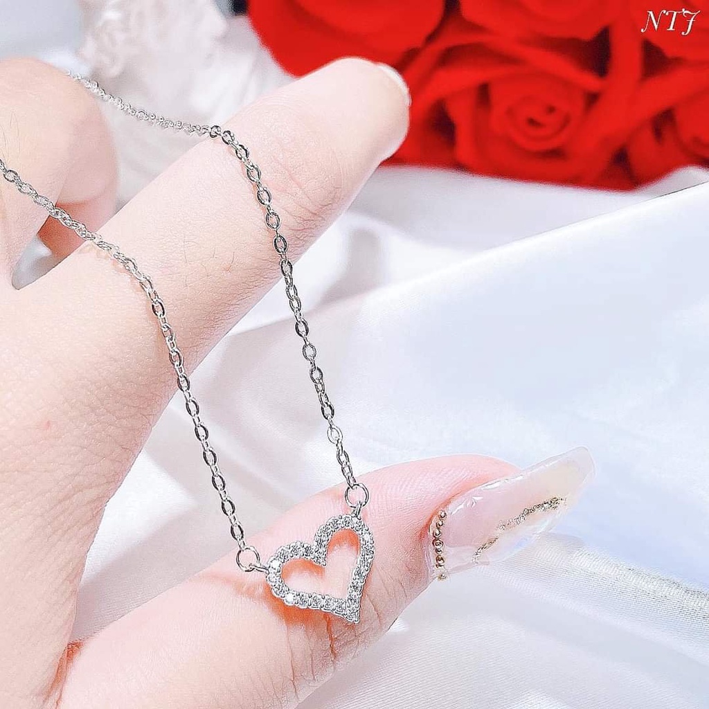 Dây chuyền bạc dây liền mặt tim đính đá bạc ta Van Jewelry V10577