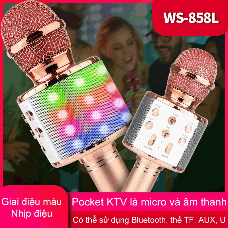 Mic Hát Karaoke Bluetooth Không Dây Kèm loa Âm vang Ấm mic hát karaoke cầm tay mini micro [HT00001..]