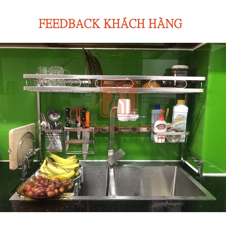 Kệ đựng chén bát đa năng FOODCOM Chất liệu INOX cao cấp, giá để bát 1 tầng tiết kiệm không gian gia đình