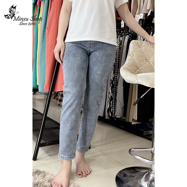 Quần bò nữ, quần Baggy jean boy nữ lưng cao phong cách, Cạp quần cao vừa phải chất bò mịn đẹp cá tính Minxu shop Q9312