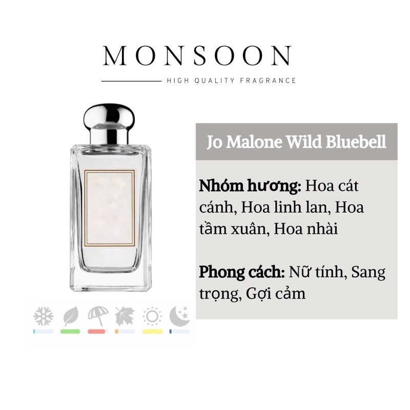 Nước hoa nam nữ (unisex) Jo Malone Wild Bluebell EDP cao cấp Monsoon thơm lâu hương hoa cỏ tươi mát ngọt ngào