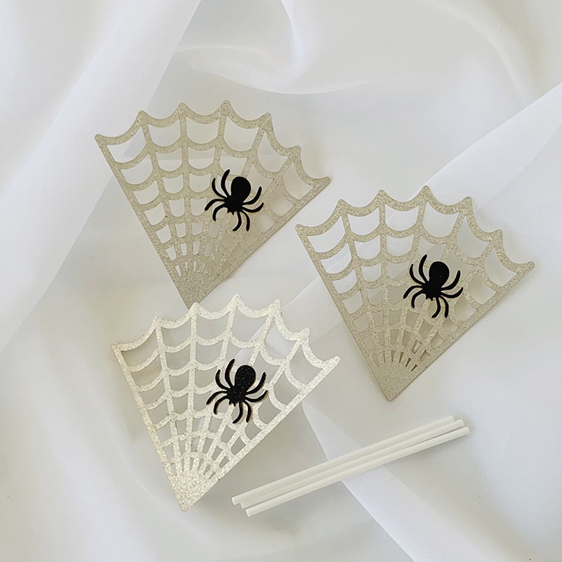 phụ kiện trang trí bánh kem [FREESHIP] thẻ cắm 3 mạng nhện đen siêu đẹp