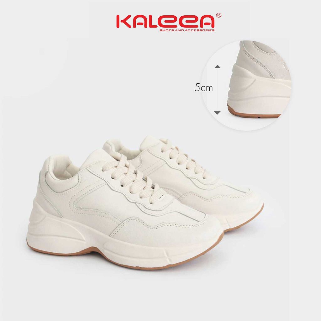 Mặc gì đẹp: Tinh tế với Giày Thể Thao Nữ Sneaker Da Mịn KALEEA T10 Màu Be Đế Cao 5p