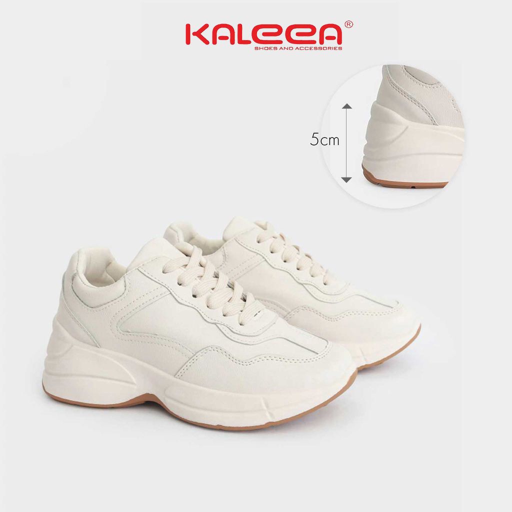 Giày Thể Thao Nữ Sneaker Da Mịn KALEEA T10 Màu Be Đế Cao 5p | BigBuy360 - bigbuy360.vn