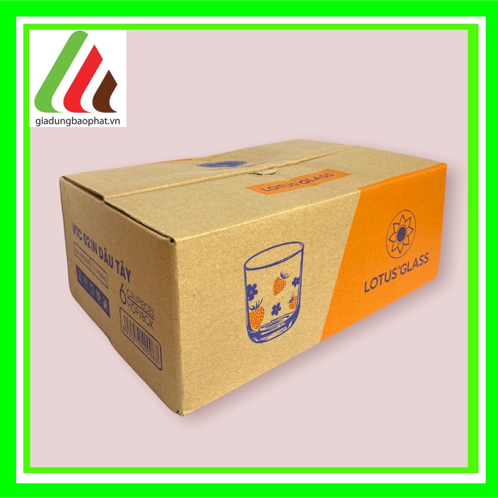 Bộ 6 ly trà nước in hình dâu tây 220ml thủy tinh việt tiệp chính hãng