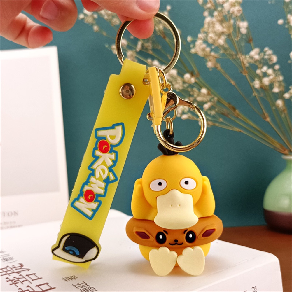 2022 New Psyduck phim hoạt hình phim hoạt hình Pokémon lên đến vịt Keychain Net Màu Đỏ sáu món quà nhỏ móc chìa khóa xe