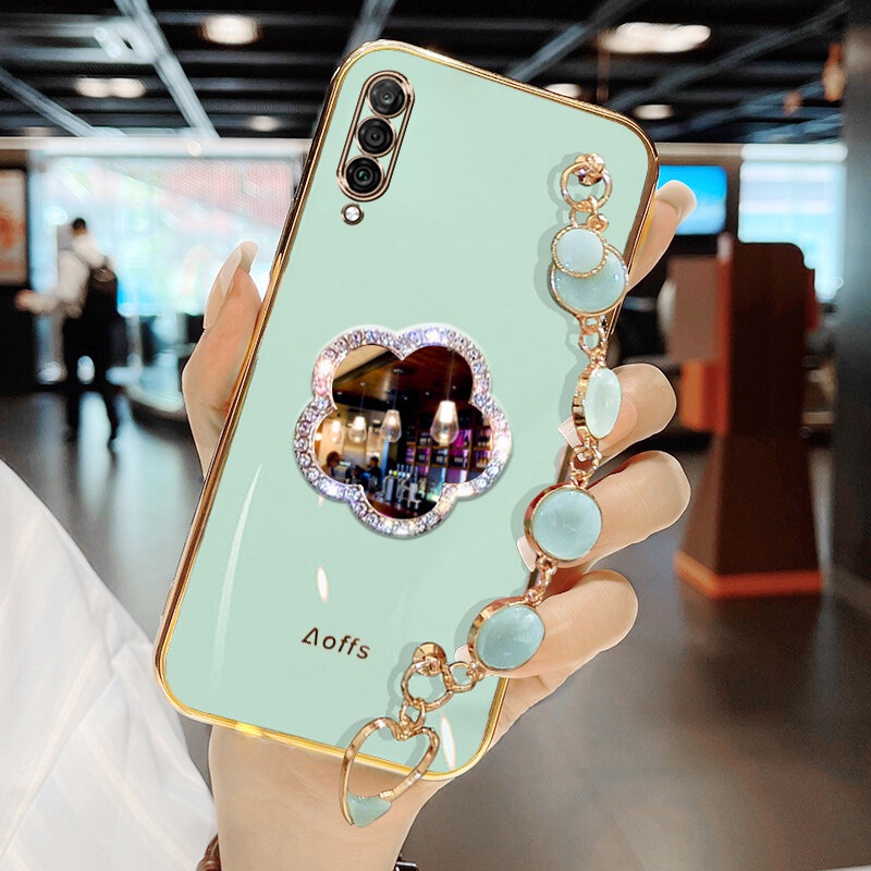 Ốp Điện Thoại Mềm Đính Đá Lấp Lánh Tích Hợp Gương Trang Điểm Hình Hoa Cho OPPO A92 OPPO A52