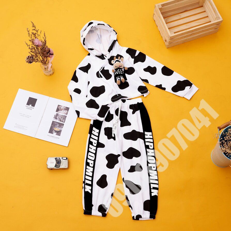 Bộ bò sữa CROPTOP HODDIE dành cho bé gái thun cotton 100% cao cấp - Hàng nhập khẩu