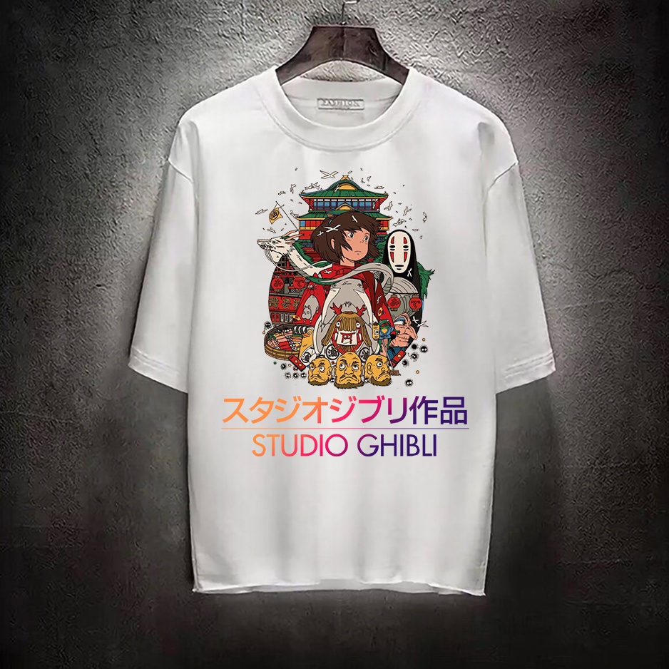 Áo thun nam nữ tay lỡ vải cotton form rộng màu trắng Hạ Băng Designs - Ghibli 004