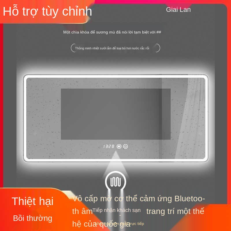 ₪❡Gương thông minh trang điểm vuông có đèn LED chiếu sáng vệ sinh phòng tắm màn hình cảm ứng treo tường Người nổi